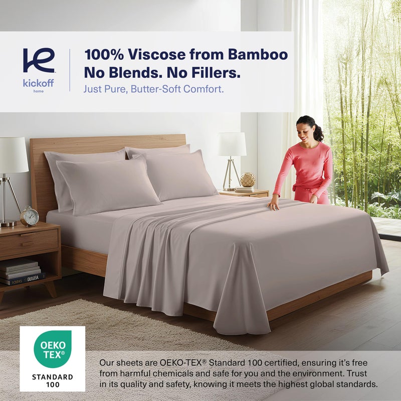 Kickoff Home Kickoff Viscose Bamboo Sheets Queen Size 4-pc 100% Organic Bamboo Viscose Bed Cooling Sheets Queen Size Set Cool Bedding for hot Sleepers Sheet, Flat, Fitted, Pillowcases (Grey Mist, Q) - Image 2